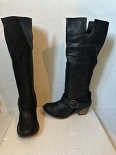 Faith Black Leather Knee Boots