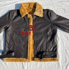 mens raf b3 bomber jacket aviator sheepskin leather coat shearling fur pilot