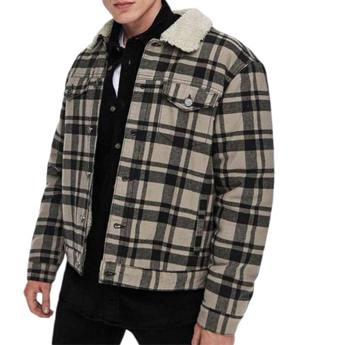 Mens checked sherpa collar - checked,