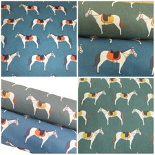 FRYETTS CHEVAL Horses Cotton Fabric - Curtains Cushions Upholstery Lampshades