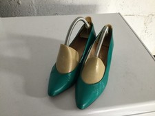 turquoise leather kitten heel courts size 3.5 vintage