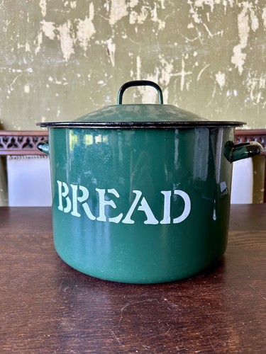 Vintage green enamel bread bin - green,