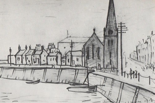Lowry pencil drawing boats - lowry,