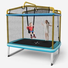 3-in-1 Kids Trampoline 6FT Rectangle Toddler Trampoline w/ Swing  Horizontal Bar