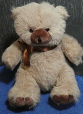 PLUSH OLD FEEL TRADITIONAL LIGHT BROWN TEDDY BEAR WITH NECK TIE FROM TEBRO