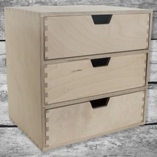 Plain Wooden Cupboard Keepsake Storage Box With 3 Drawers/Unpainted Craft Chest 
