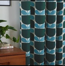 New Orla Kiely  BLOCK Stem Lined Eyelet Curtains JADE GREEN, WIDE117 X DROP137
