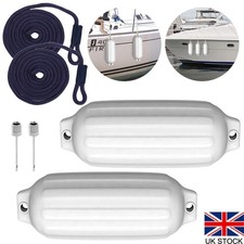 2Pcs Boat Fenders 14x50cm Ribbed Dock Bumpers Dock Mooring Protection w/ Hose UK