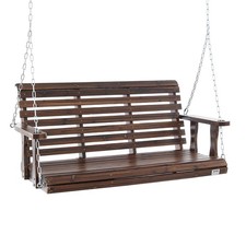 Uimoso 54” Porch Swing Bench Wooden Hanging Outdoor Garden Patio Courtyard Brown