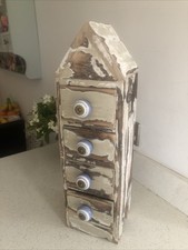 Rustic Shabby Chic Tall Storage Cabinet Column Tower Unit 4 Drawers Cupboard
