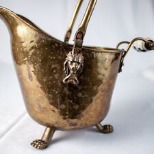 Grandma Gold Brass Lion Head Blue Porcelain Handle Vintage Coal Bucket Scuttle