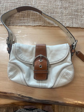 COACH Vintage 9247 Small Saddle Soho Flap Ivory Cognac Leather Shoulder Hobo Bag