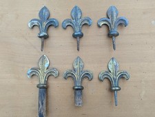 Genuine Antique Brass Fleur De Lyes~Lis~Cast Brass~Curtain Pole Ends~Finials~x6~