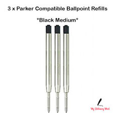 3 x Parker Compatible Ballpoint Refill BLACK Biro Pens Medium Ball Pen Refills