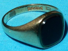 1965 9K GOLD GENTLEMANS SIGNET RING BLACK ONYX Size U 1/2 (UK) 10 1/2 (USA) 5.9G