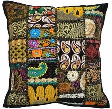Indian Cotton Pillow Cover Handmade Patchwork Bohemian 20" Square Cushion Cover