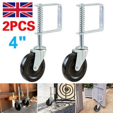 2 x Spring Loaded Heavy Duty Gate Wheels Farm Timber Door 4" Swivel Wheel Castor