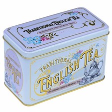 Vintage Victorian Powder‑Blue Tea Tin – 40 Decaf English Breakfast Teabags