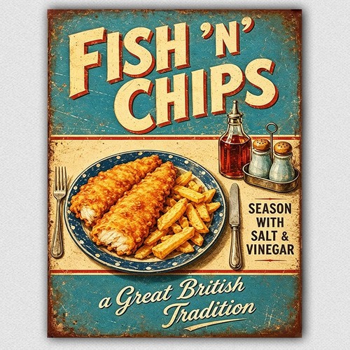 Metal wall sign - fish, chips