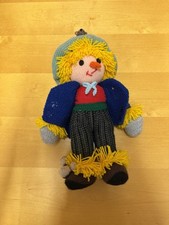 Hand Knitted Scarecrow Toy with Mouse in Hat 37cm Tall. Blue 