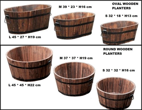 Wooden barrel planter - wooden,
