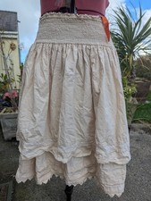 Ewa I Walla Cream Tiered Lagenlook Boho Skirt Cotton Lace OS