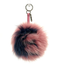FENDI Fur Charm Pom Pom Keychain Key Ring Bag Charm Pink Authentic
