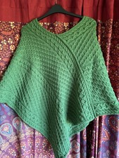 Green Aran Merino Wool Poncho