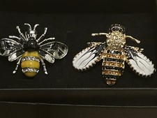 Pair Vintage Metal Bee Brooch