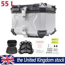 55L Motorcycle Rear Top Box Aluminium Tail Carrier Luggage Case Silver Universal
