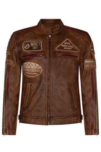 Mens brown leather biker - mens,