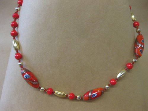Red glass beaded - red, necklace