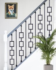 Set of 2 "Langford" and "Enfield"  Black Steel Stair Spindles inc. Rake Brackets