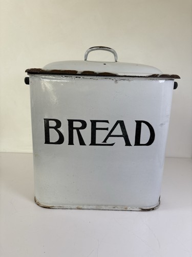 Vintage enamel bread bin white - bin,