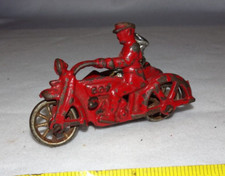 ANTIQUE CAST IRON HUBLEY Red MOTORCYCLE "COP" W/ SIDECAR AND RIDER