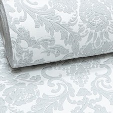 Silver Glitter White Damask Textured Heavy Duty Vinyl Feature 3D Wallpaper