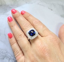 2.50 Ct Cushion Natural Sapphire & Diamond Wedding Ring 925 Sterling Silver Sz 7