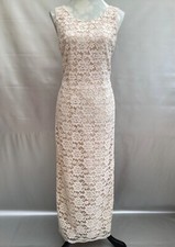 GORGEOUS MICHEL AMBERS PALE PEACH FLORAL LACE EMBROIDERED MIDI EVE DRESS SZ 12