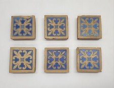 Set of 6 Arts & Crafts 3" Blue Floral Encaustic Tiles by Minton & Co C1890