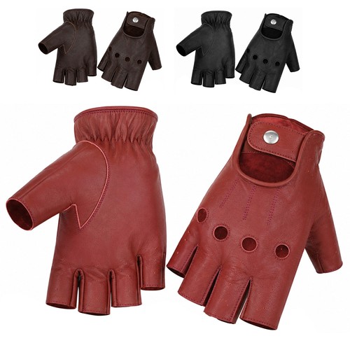 Leather fingerless gloves - leather,