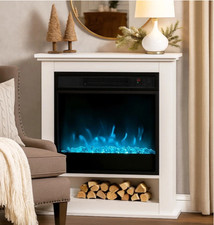 Electric Fireplace Suite Freestanding Led Fire Flame Mantel  Surround Log Shelf