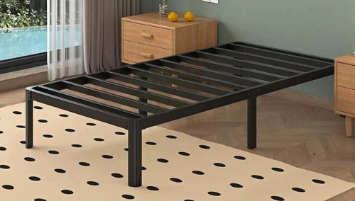 Black metal slatted bed frame - black,