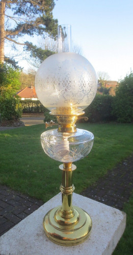 Antique brass cut glass oil - &,