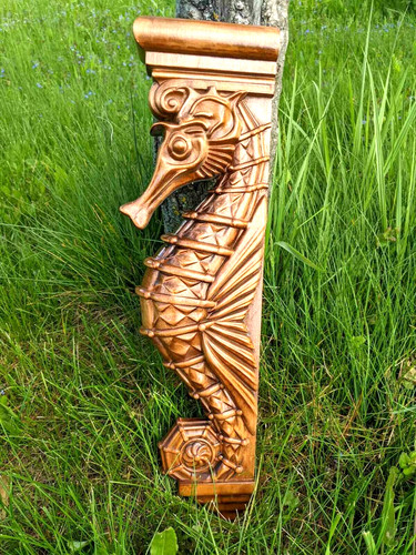 Wooden corbel seahorse - corbel,