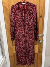 Zara red animal print tie neck dress size L