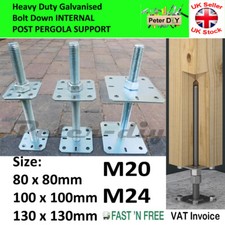 HEAVY DUTY Galvanised Bolt Down INTERNAL PERGOLA SUPPORT Adjustable Height:250mm