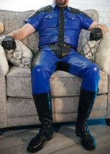 Men's Real Blue Leather Pants