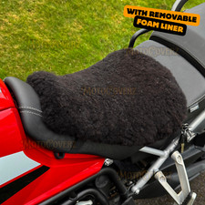 Natural Brown Motorcycle Sheepskin Seat Cover Foam Padded  Seat Pad Cushion