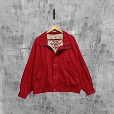 St Michael Harrington Jacket Red Bomber Style Lightweight Zip Pockets Men’s L