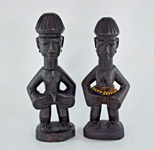 VINTAGE WEST AFRICAN BENIN HAND CARVED WOODEN TRIBAL ART FIGURES